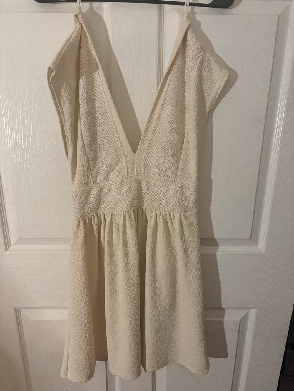 Ivory V-Neck Textured Women's Dress